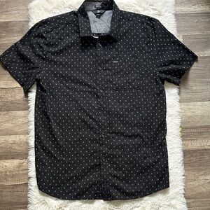 Volcom Black Short Sleeve Button-Down Shirt with White Dot Print